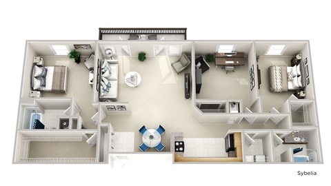 a 3d floor plan of a house with a bedroom and a living room